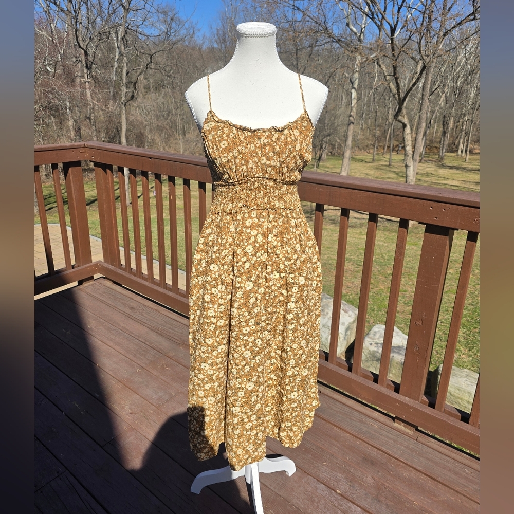 Smocked Waist Midi Floral Dress